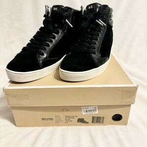 Michael Kors Paige High Top Black Suede Leather Sneakers